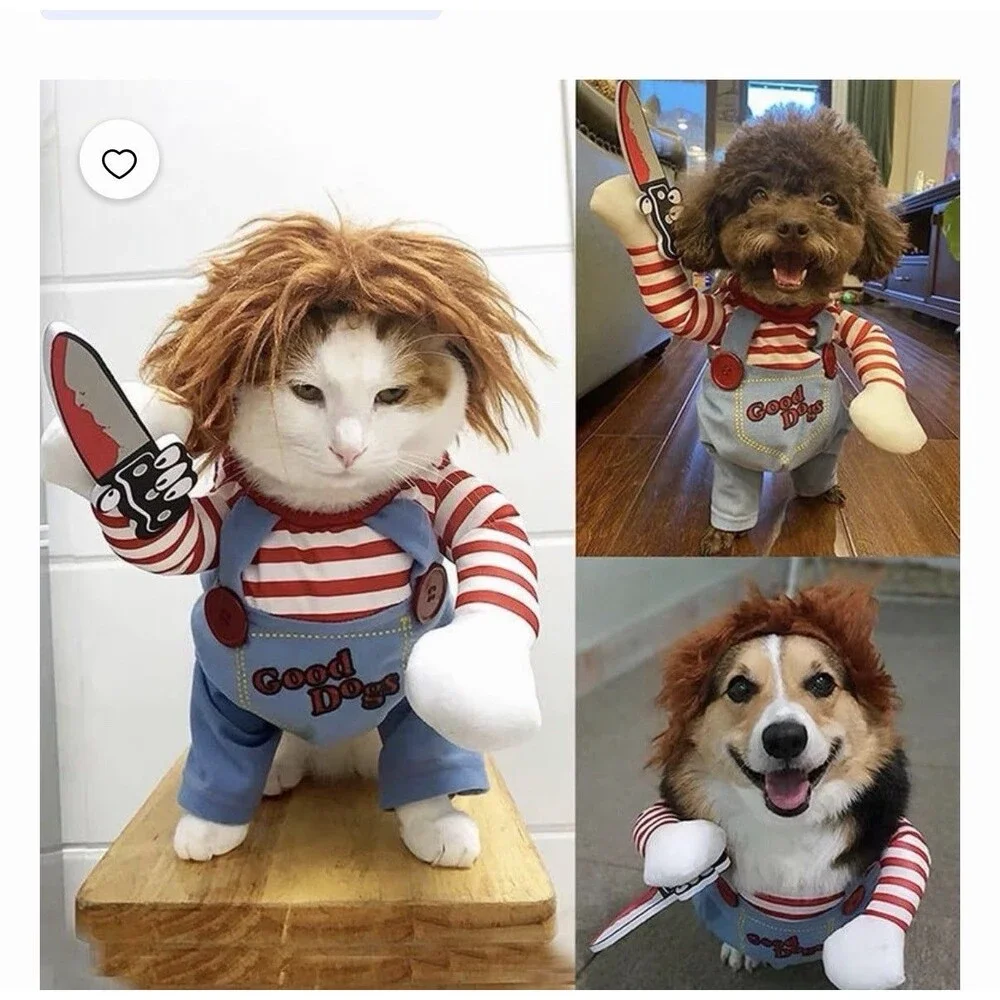 Pet Deadly Doll Halloween Dog Costume Style A Red/Blue/White Polyester size S/M